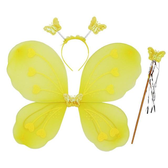 Ali di Farfalla Gialle Accessori per Bambini, Bacchetta Magica, Corona, Festa, Gioco di Ruolo, Carnevale, Festa dei Bambini