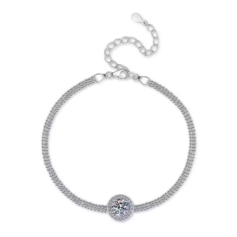 2 Carat Moissanite PT950 Platinum Women's Sliding Bracelet Adjustable Design Sparkling Daily Gift Jewelry