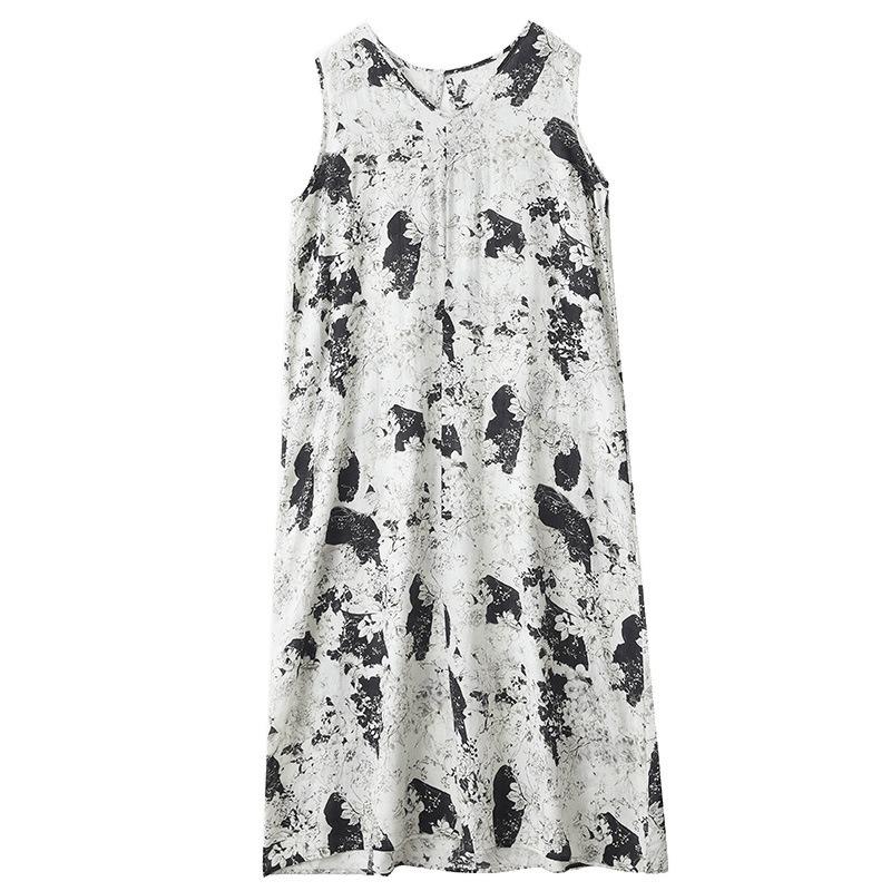Summer new cotton and linen V-neck Korean version plus long nightdress lazy style loose version sleeveless dress women