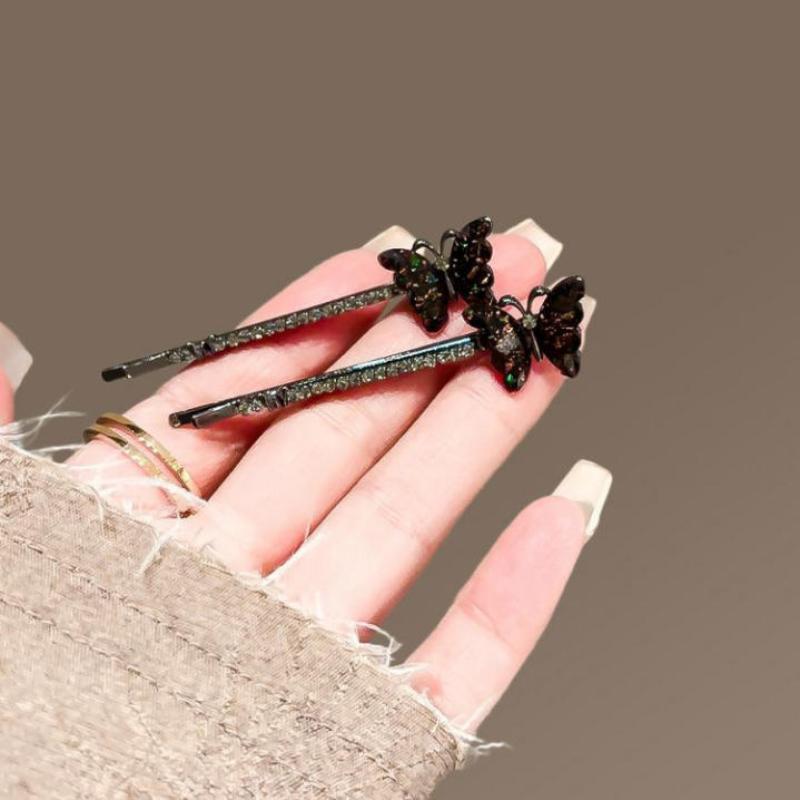2Pcs Cute And Sweet Women'S Bangs Side Clip Super Fairy Rhinestone Butterfly Hairpins Korean Style Hair Clip Headdress
