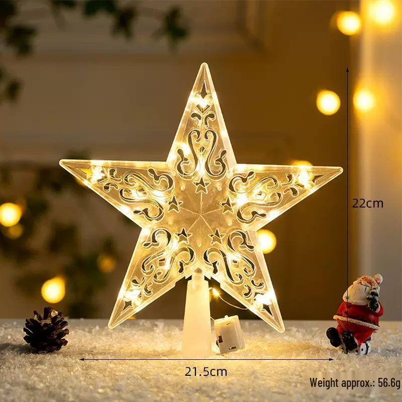 Christmas Transparent Luminous Star Tree Topper - Light-up Five-Pointed Decoration