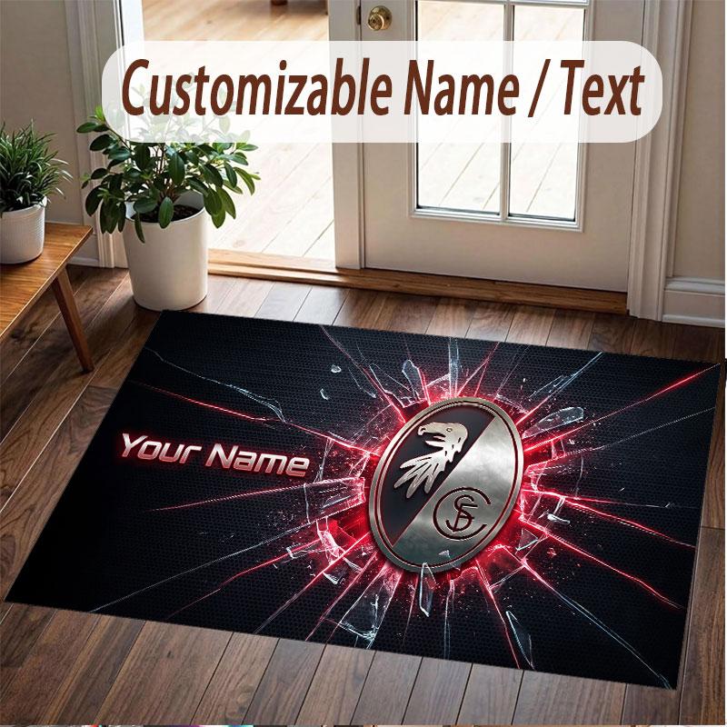 Custom Rug SC Freiburg Pattern Print Name Text Soft Non‑Slip Floor Carpet for Home Indoor Decoration