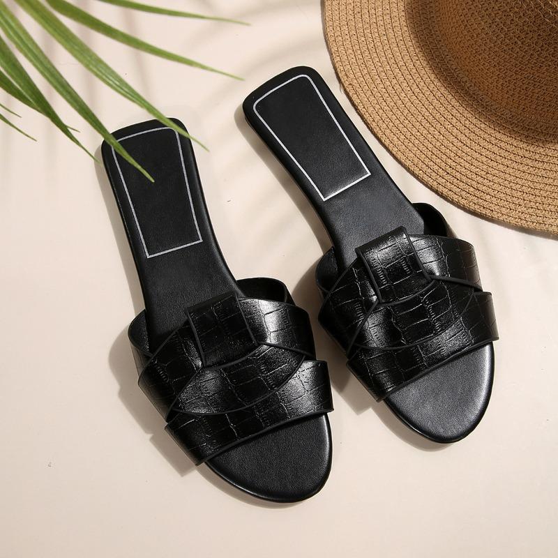 Sandale de vară noi pentru femei, mărimi mari, plate, ușoare, cu o singură baretă, stil încrucișat, la modă, pentru exterior