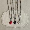 Flowers Beads Irregular Red Black Enamel Love Heart Pendant Necklaces for Women Adjustable Rope Chain Chokers Jewelry