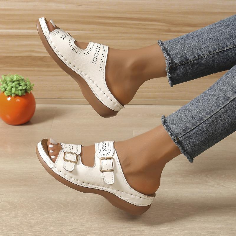 Women's New Multi-color Casual Cross-border Slipper with Cutout Metal Buckle Wedge