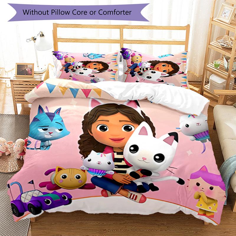 3pcs Gabby's Dollhouse2 pattern bedding set duvet cover set includes duvet cover &pillowcases, perfect all season bedroom decoration & gift