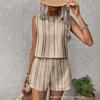 Women's Sleeveless Striped Tank Top and Shorts Set In Beige with Black Stripes | Casual Summer Two Piece Outfit