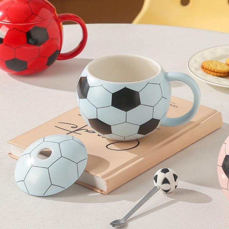 Funny Football Shape Drinking Mug 14oz Ceramic Cup with Lid Cover For Hot Cold Beverages And Display