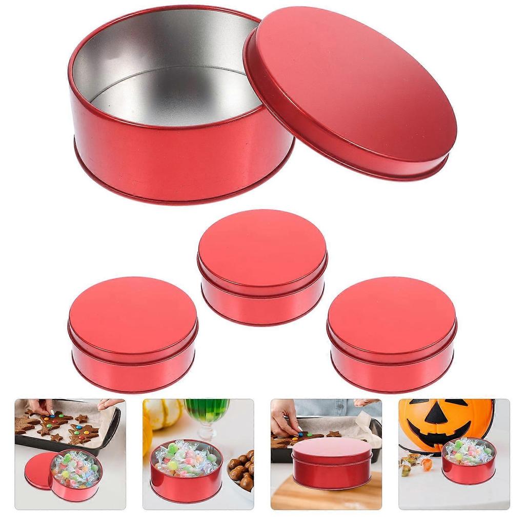 4Pcs Cookie Tins with Lids Round Cookie Tins Candy Boxes Party Cookie Boxes Gift Boxes