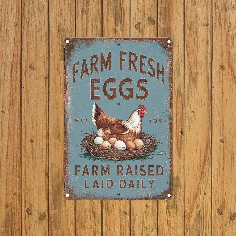 Vintage Farm Fresh Eggs Rustic Chicken Metal Sign 12x8 Inch Kitchen Wall Decor Aluminum Plaque