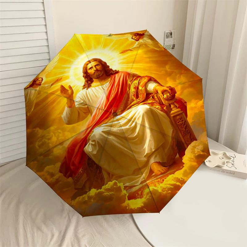 

1PC Heavenly Jesus Umbrella-8-Rib Reinforced Portable Folding Travel Suitable for All Seasons Outdoor Daily Use-J345
