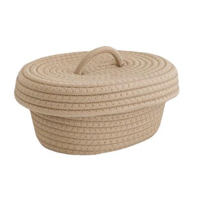Desktop Storage Box with Lid Handmade Cotton Rope Storage Basket for Makeup Sundries Snack Needles
