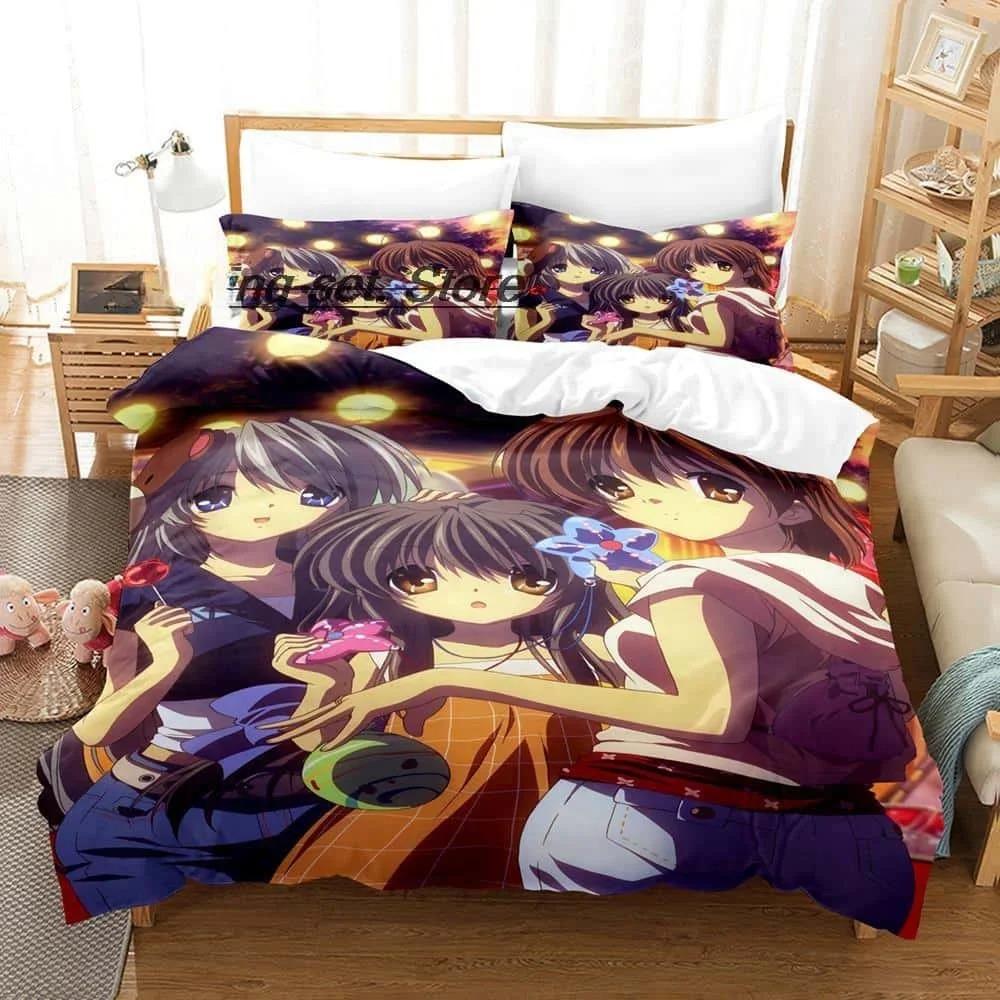 Nytt 3D-tryck Anime Sänglakan Set Clannad Sängkläder Set Enkelsäng Tvilling Full Queen King Size Sängset Vuxen Barn Sovrum Påslakanset