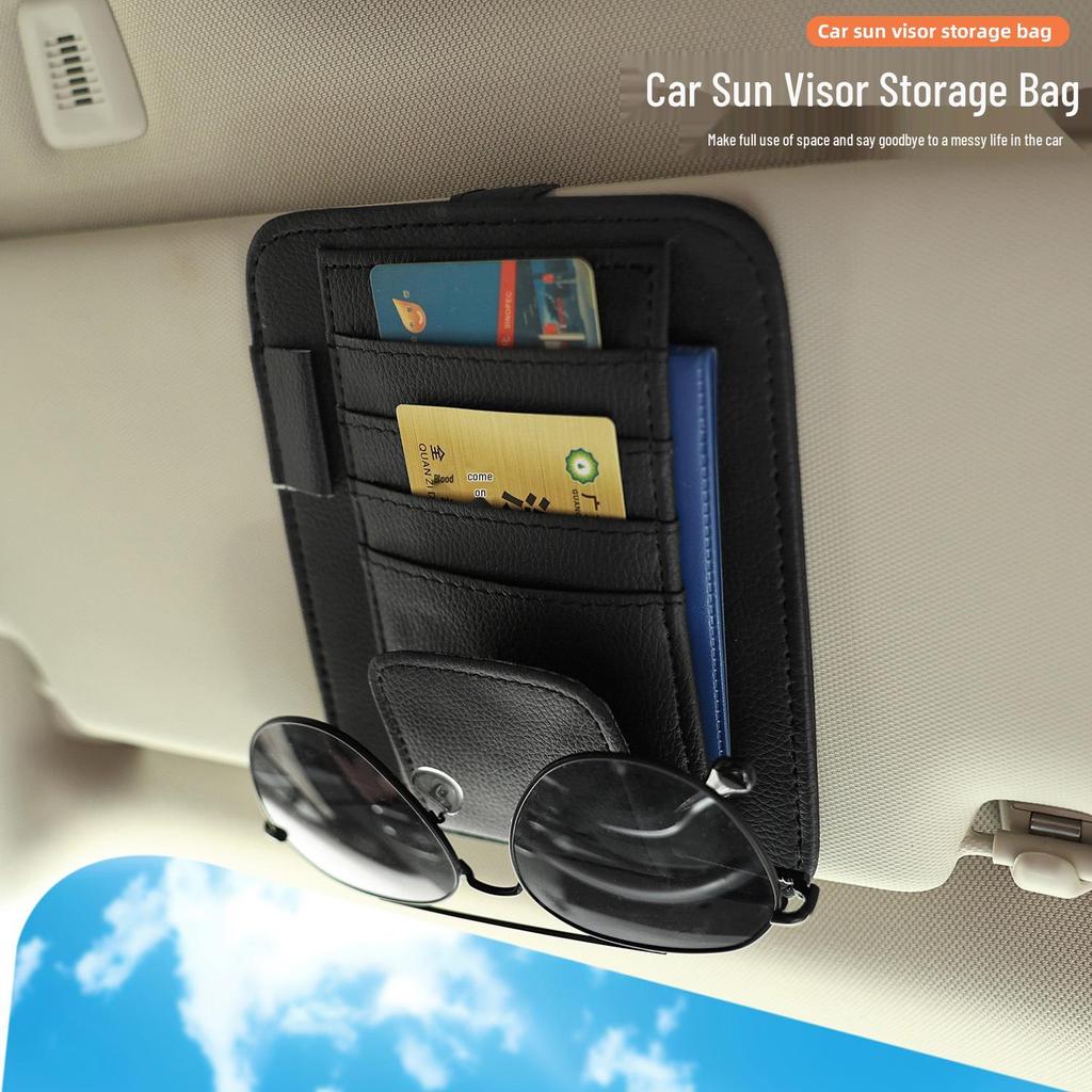 Multifunctional Car Sun Visor Storage: Glasses and Card Holder with Velcro Strap