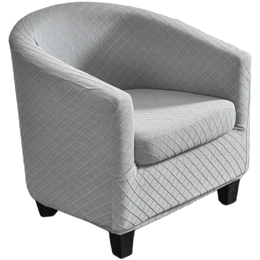 Club Chair Slipcover 2 Piece Stretch Jacquard Tub Chair Cover Round Barrel Chair Covers Non Slip Armchair Covers Living Room