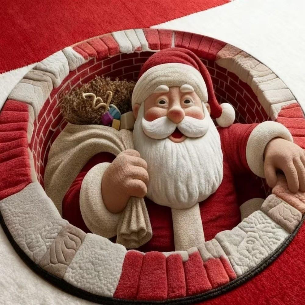Non-Slip Round Vortex Carpet Santa Claus Christmas Doormat 3D Illusion Rug  Christmas