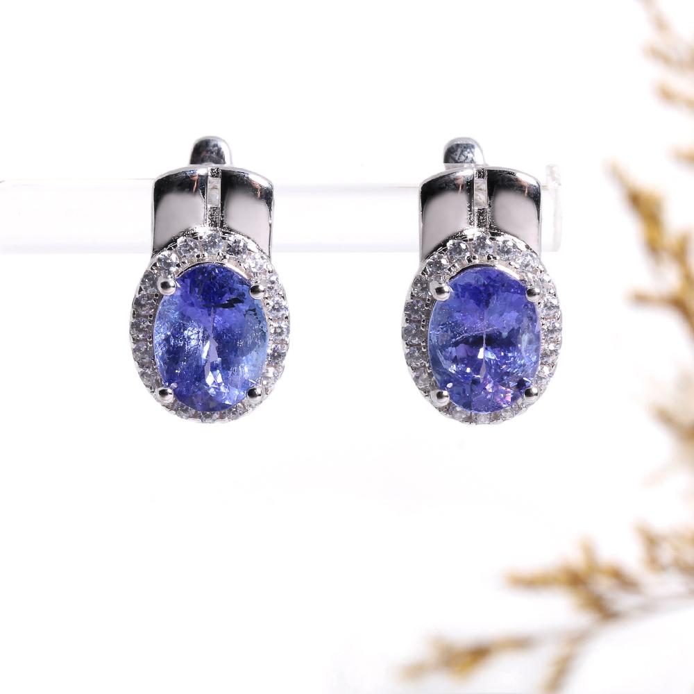 Precious Rare Natural blue Tanzanite Ring Earrings Set Real Gemstone Silver jewelry Women's anniversary & wedding gift