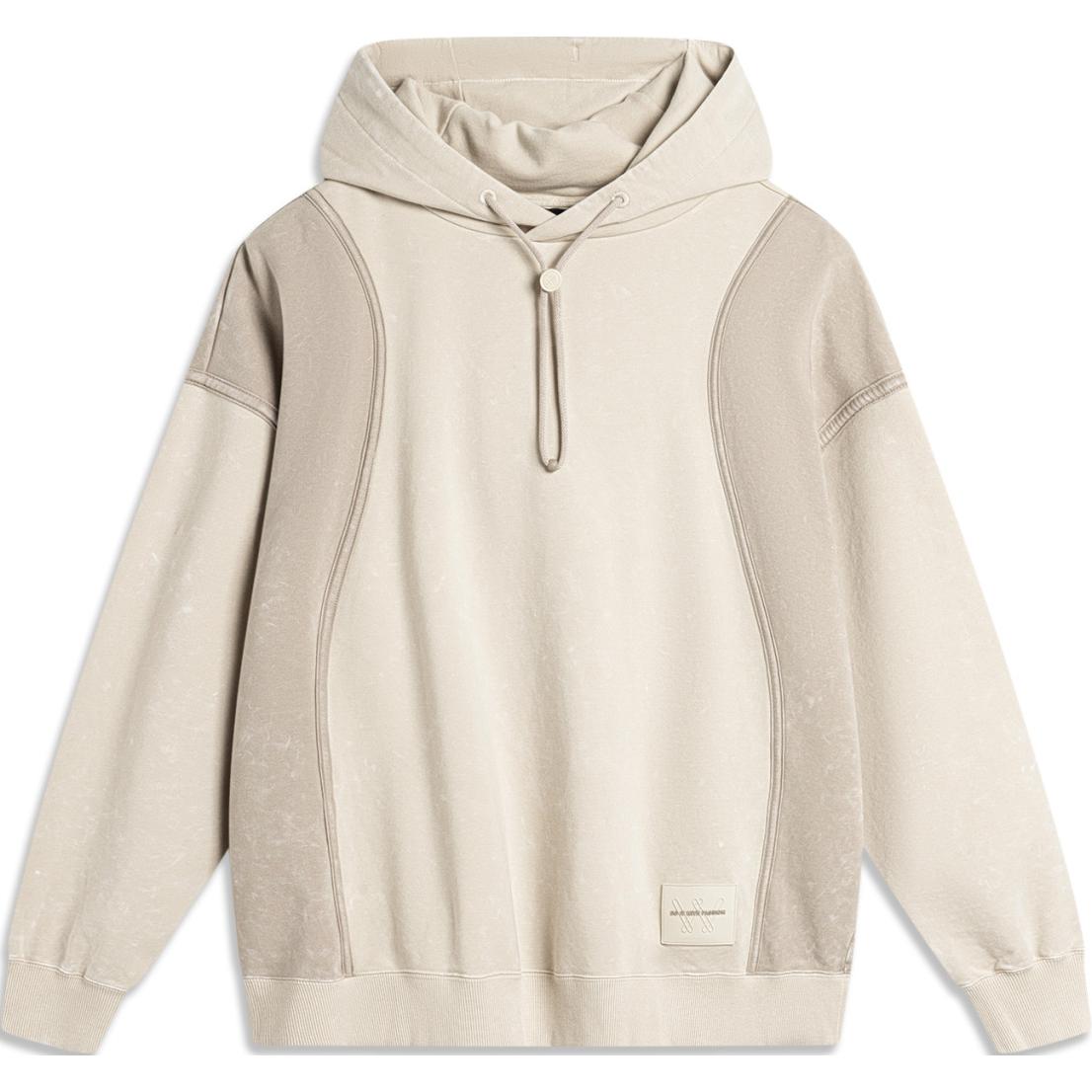 Li-Ning Men s Wade Series Color Blocked Embroidered Washed Hooded Sweatshirt Oatmeal Gray AWDU273-7 XL