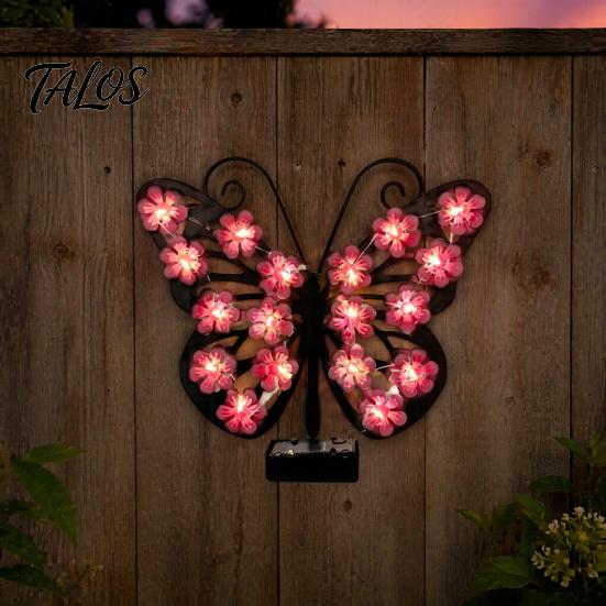 Backyard Butterfly Wall Accents 2Pcs Solar Lights Outdoor Metal Decor, IP65 Waterproof Sculpture Lights, Hanging Art for Garden Fence Patio Porch Yard