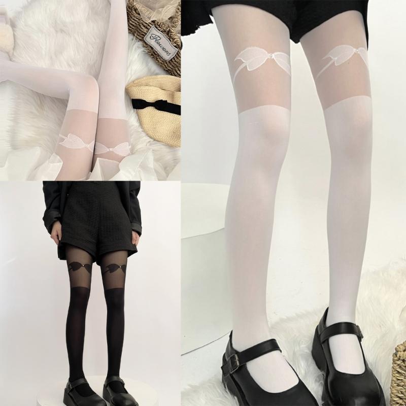 Sheer Tights for Women Girls Bow Pearl Pantyhose Control Top Thigh High Stockings Silk Thin Stockings Tights Hosiery