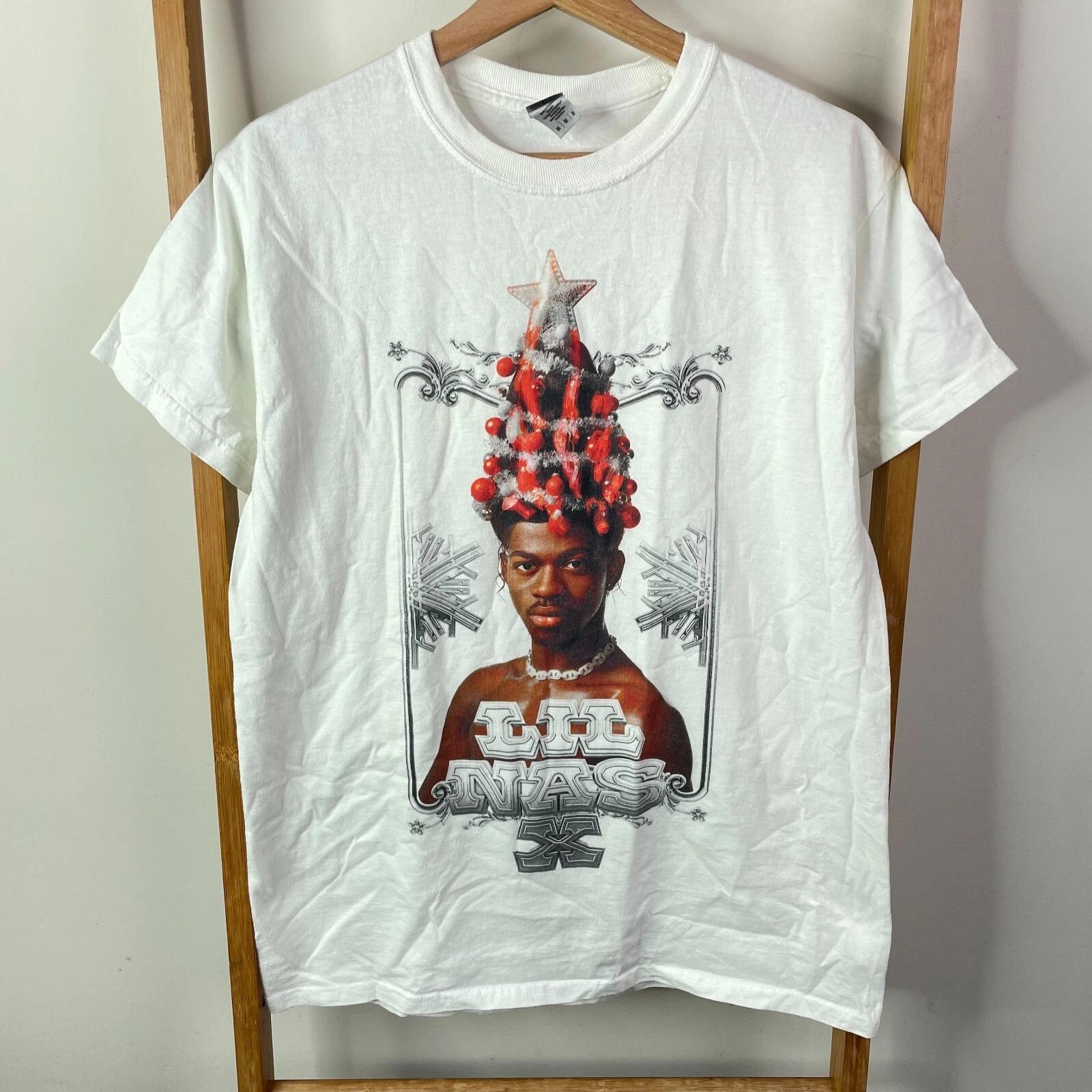 

Lil Nas X Shirt Mens Medium White Graphic Print Holiday Christmas Short Sleeve M