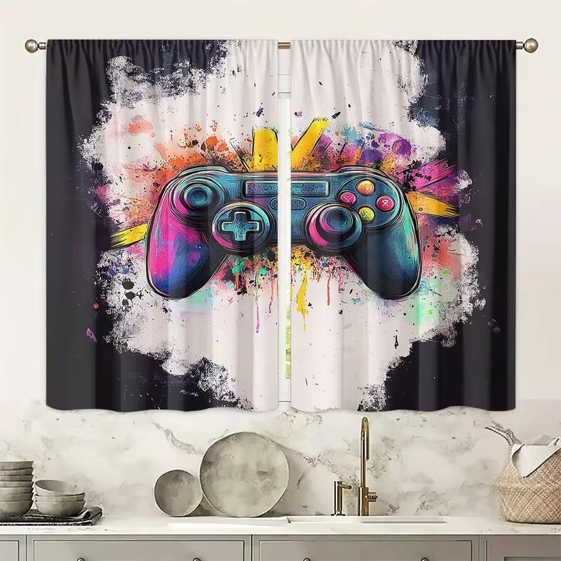 Color Game Controller Print Curtains Suitable Bedroom Living Room Kitchen Decoration Home Window Curtain Set Of 2 Made Polyester Washable Great Ready