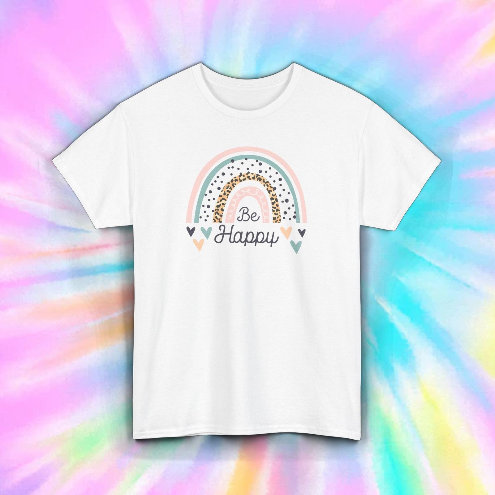 Be Happy Boho Rainbow T-Shirt Mens Womens Tees Top Positive Vibes Inspirational Tee S-5XL S