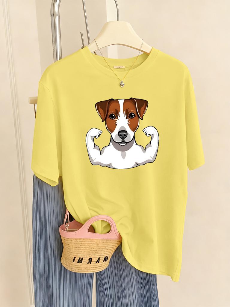 Russell Terrier Puppy Prints T-Shirt Womens Casual Comfortable T Shirts Soft Loose Short Sleeve Tops Summer O-Neck Woman Clothes