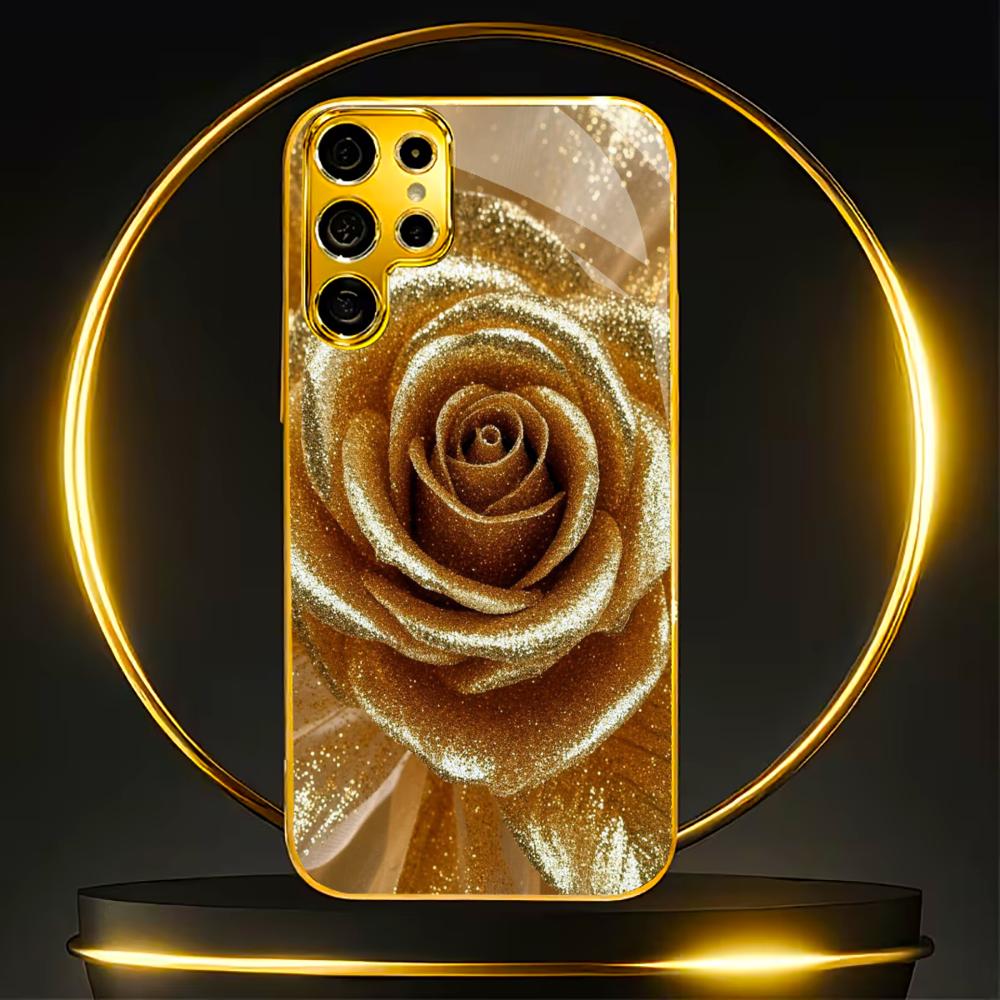 Golden Flower Pattern Phone Case for Samsung Galaxy S26 S25 S24 S23 S22 S21 FE Ultra Plus Back Cover