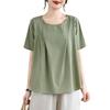 Retro Cotton Linen Short Sleeve Round Neck Top - Summer Solid Color Linen T-shirt