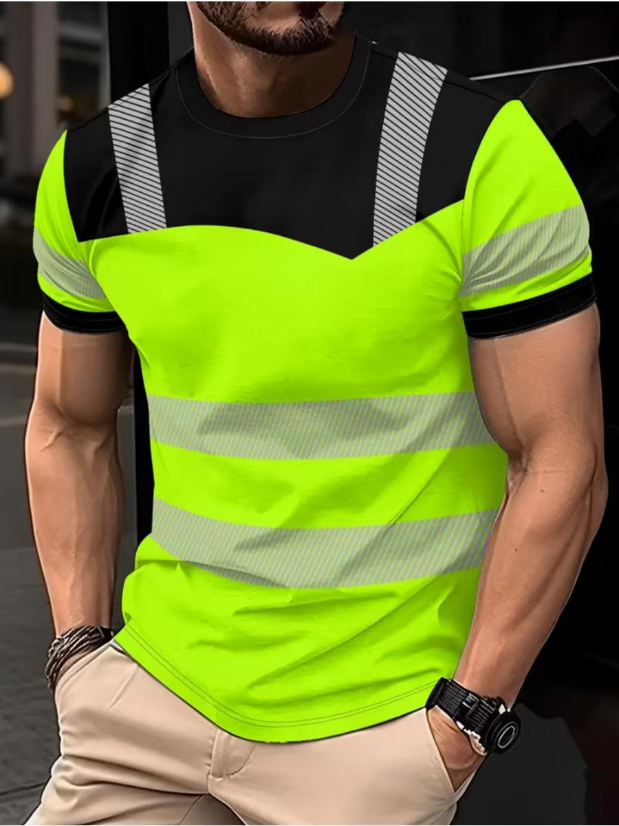 Neues sicheres Logo Color Blocking Design Herren 3D-Druck Kurzarm-T-Shirt Mode Sommer Täglich Lässig Arbeitskleidung L yellow
