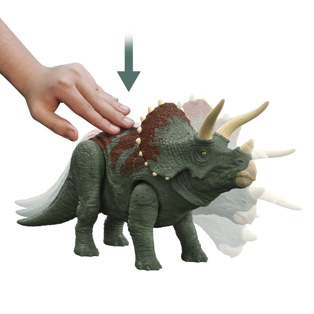 Mattel Jurassic World New Ruler Action Triceratops 4 and HDX34 Medium Figure, Roaring! [Total Length Approx. 26cm] [Ages Up] Green,