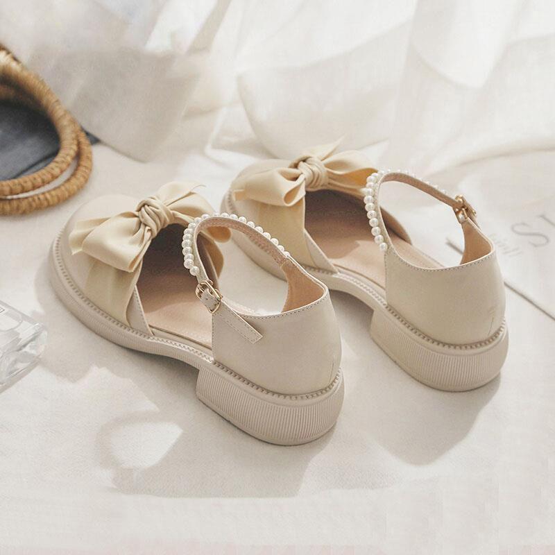 Hollow Flat Bottom Bow Small Leather Shoes Single Shoes Women with Skirt Sandals Women 2025 Summer Fashion Mary Jane Shoes Women