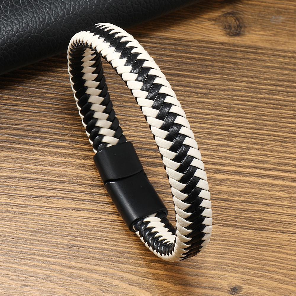Retro Pánský kožený náramek z hovězí kůže s magnetickou slitinovou přezkou