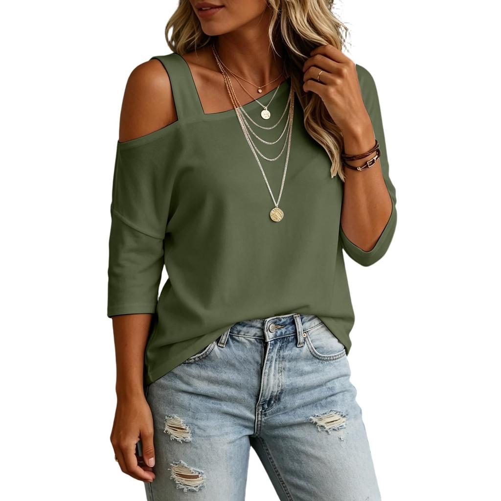 Damen Freizeit Asymmetrisches Off-Shoulder Kurzarm Top