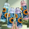 1PC Mosaic Sunflower Floral 750ml Color Plastic Sports Water Bottle Leakproof Flip Straw Lid Suitable for Sports Office Home Use
