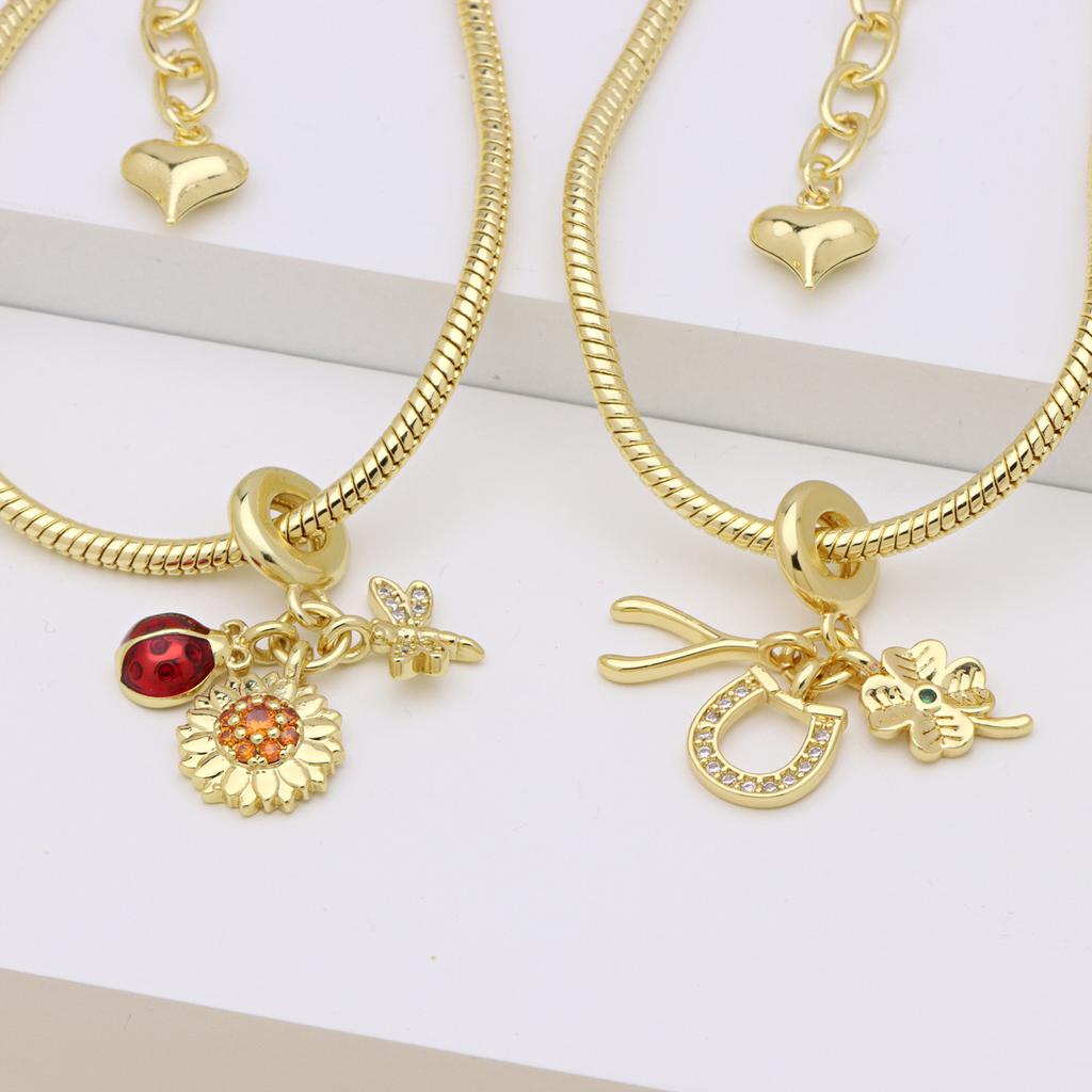 Marienkäfer Kokospalmenblume Libelle Panjiadora Armband Anhänger Kupferplattierte Farbe Öltropfen Schmuck