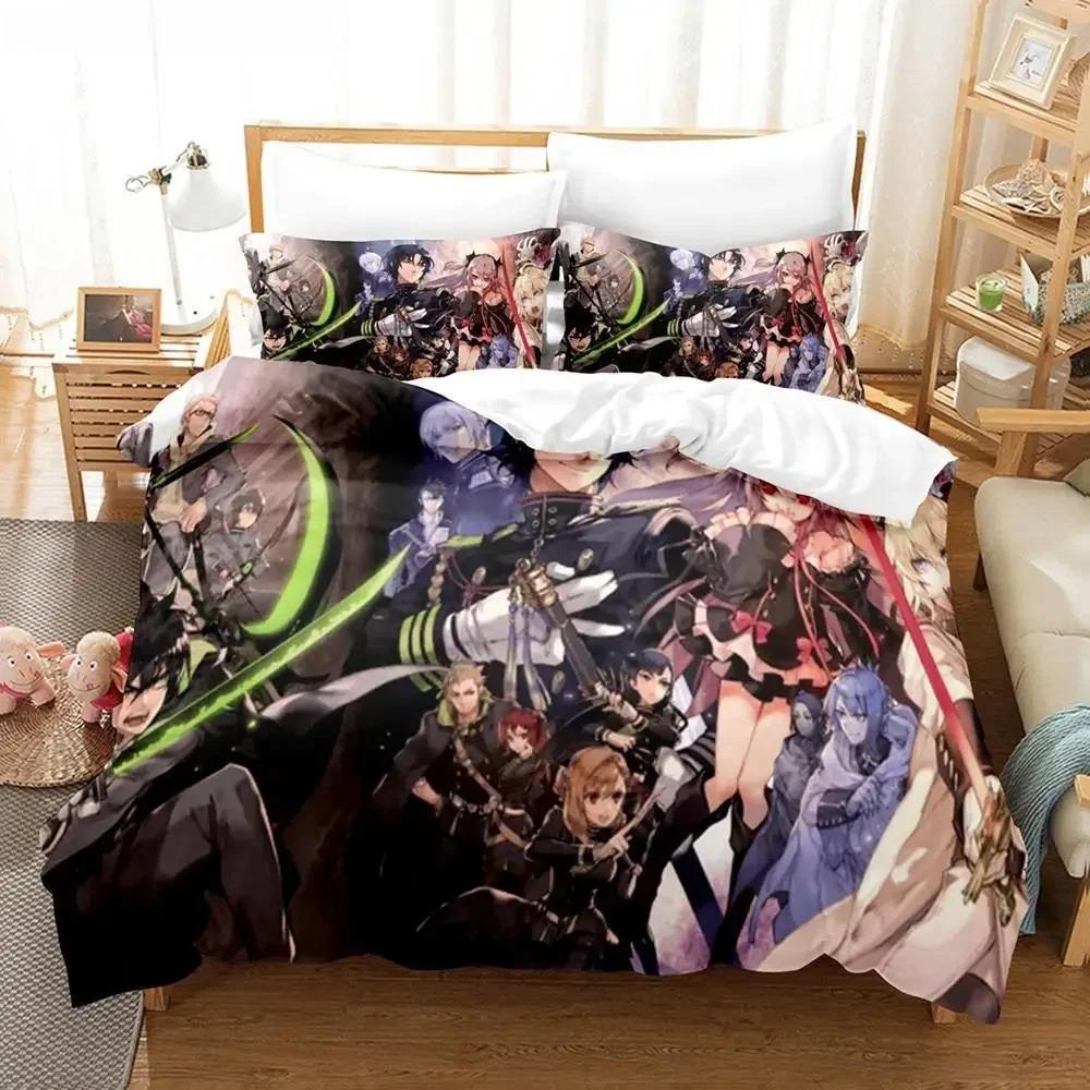 Anime Seraph of the End 3D Pattern Printed Design Bed Cover Kit Cartoon Duvet Covers Pillowcases Full Size Size Bedclothes Decoration Home Use