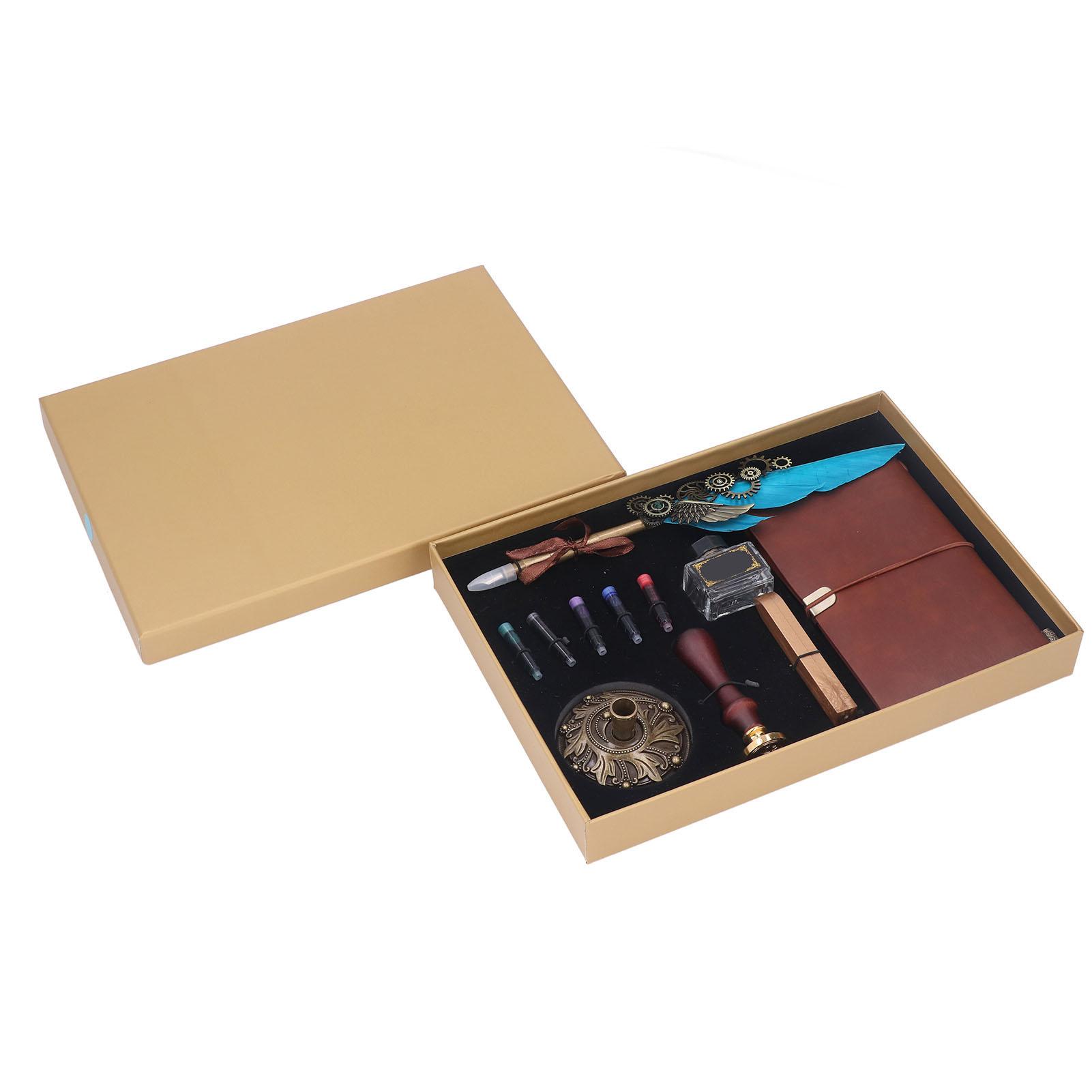 Pen Set Retro Exquisite Paint Wax Empty Ink Bottle Ink Sac Base Book Stamp Quill Pen Kit