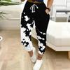 Summer Ladies Striper Printed Sweatpants Loose Fit Drawstring Joggers Elastic Cuff Daily Casual Pants