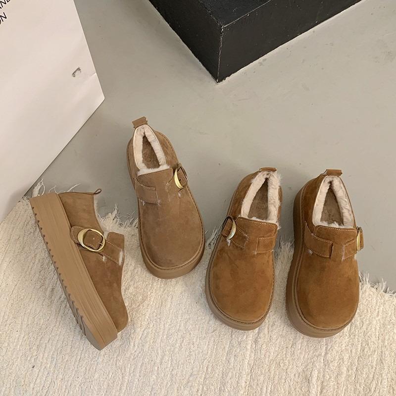 Fashion Platform Women's All-inclusive Velvet Insulation and Heightening Autumn and Winter 2025 New Mary Jane Cotton Shoes