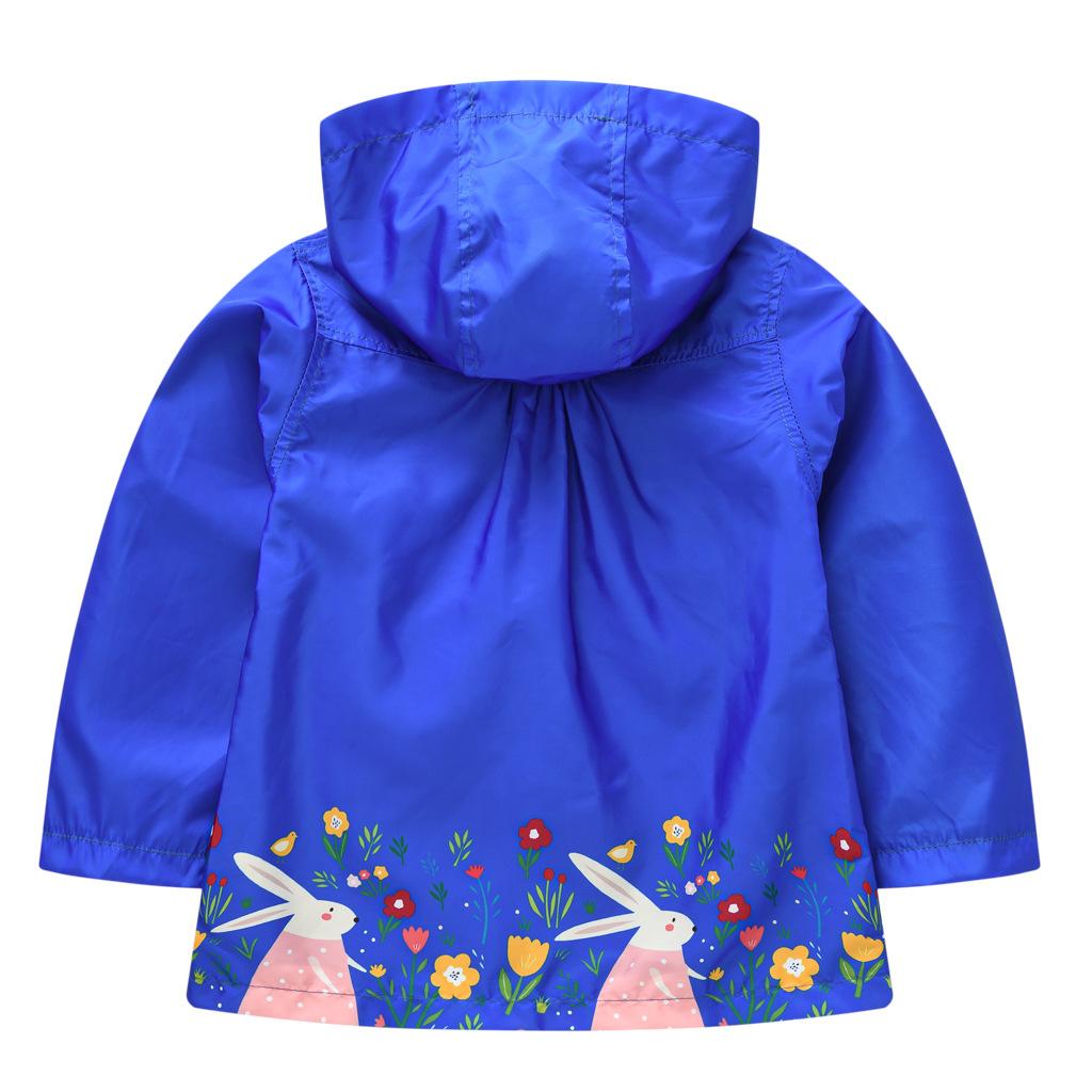 Children's Clothing Girls Cute Button Jacket Spring and Fall Children's Printed Long-sleeved Hooded Windbreaker Jacket