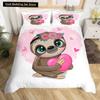 Pink Cartoon Animal King Queen Duvet Cover Kawaii Panda Pattern Bedding Set for Kids Girls Wildlife 2/3pcs Polyester Quilt Cover
