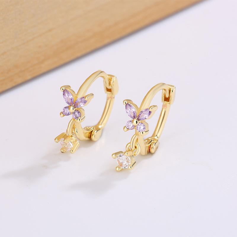 Fashionable Butterfly Zircon Earrings For Women Niche High End Sweet Versatile Hoops Charming Jewelry
