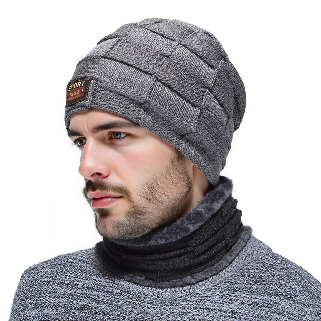 Fashion pullover scarf knitted velvet two-piece scarf men's winter neck protection cold hat classic hat