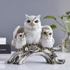 Owl Family Resin Figurines, Rustic Tree Branch Animal Statues, American Country Home Decor for Living Room TV Stand Bookshelf Bedroom, Unique