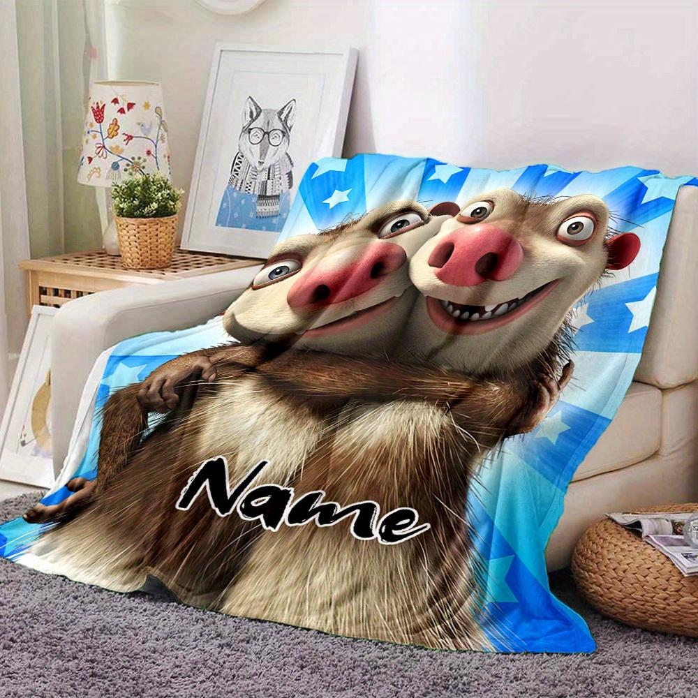 Ice Age Scrat And Sid Flannel Blanket With Customizable Name Comfortable In All Seasons Suitable For Sofas Beds Travel Camping And Office Decoration