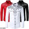 Camisa bordada de vaquero occidental para hombre Camisas de fiesta con botones de manga larga informales ajustadas S-2XL