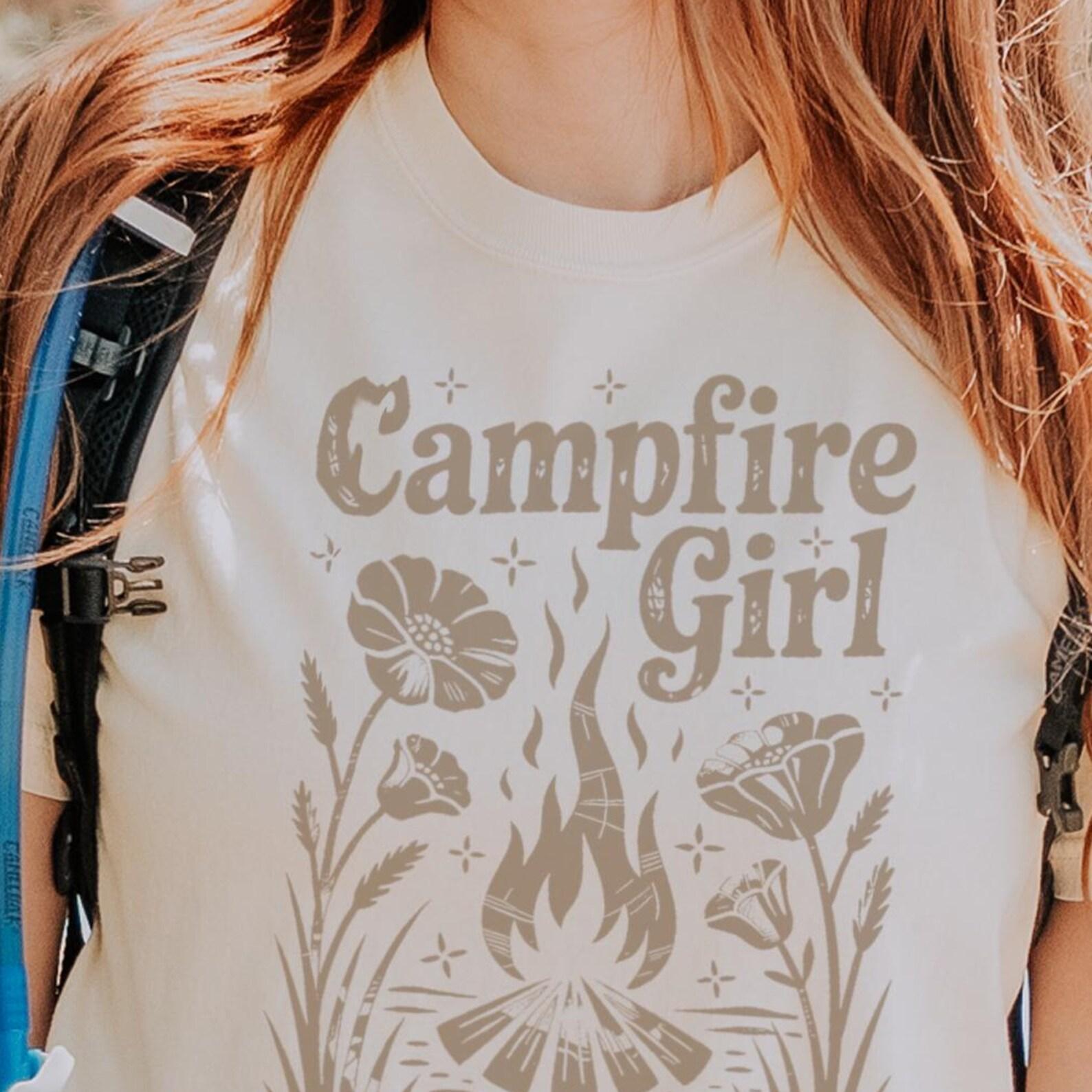 Campfire Girl Boho T-Shirt, Linocut Design Unisex Comfort Colors Tee 100