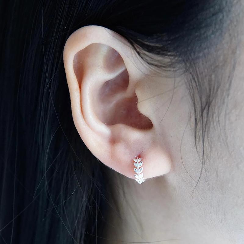 Huitan Zinc Alloy Color Olive Leaf Shaped Hoop Earrings Women Exquisite Small Circle Earrings Daily Wear Statement Zircon Drop Ship